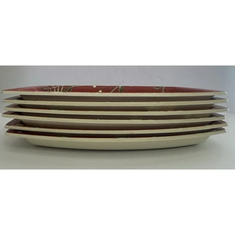 6 Plates Match Mates International Laminations Floral Red Luncheon Fancy Picnic - Picture 12 of 13